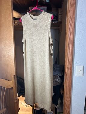 Sleeveless Knit Midi Dress with Side Button Detail — Cream